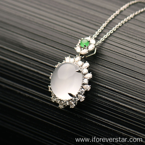 Icy White Jadeite Jade 18K Solid Gold Pendant